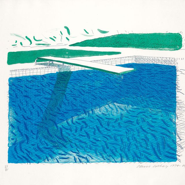 David Hockney — Литография на воде, выполненная линиями, мелком и двумя синими полосками (M.C.A.T. 209; Tyler 252)