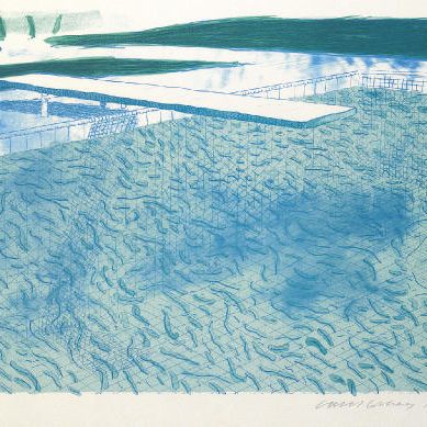 David Hockney — Литография воды, выполненная из линий с двумя светло-голубыми разводами (Тайлер 249; Токио 206)