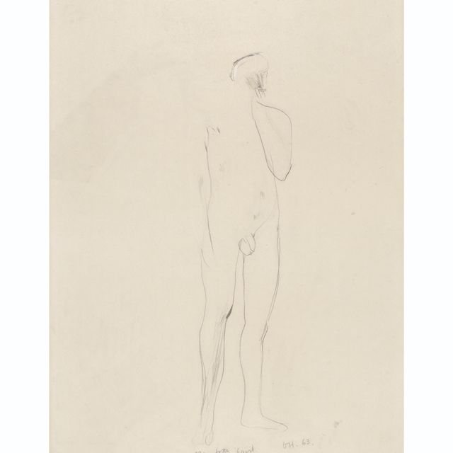David Hockney — Стоящий обнаженный мужчина с сигаретой