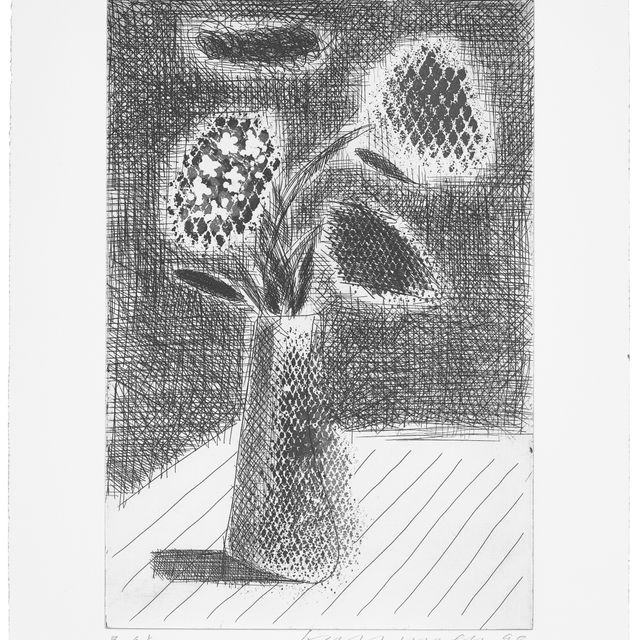 David Hockney — Четыре цветка в вазе