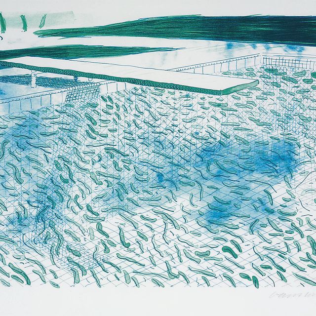 David Hockney — Литография воды, состоящая из линий и зеленой полосы (к. 204)