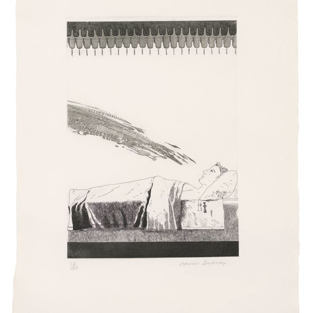 David Hockney — Холодная вода вот-вот обрушится на принца, иллюстрация к шести сказкам Братьев Гримм.