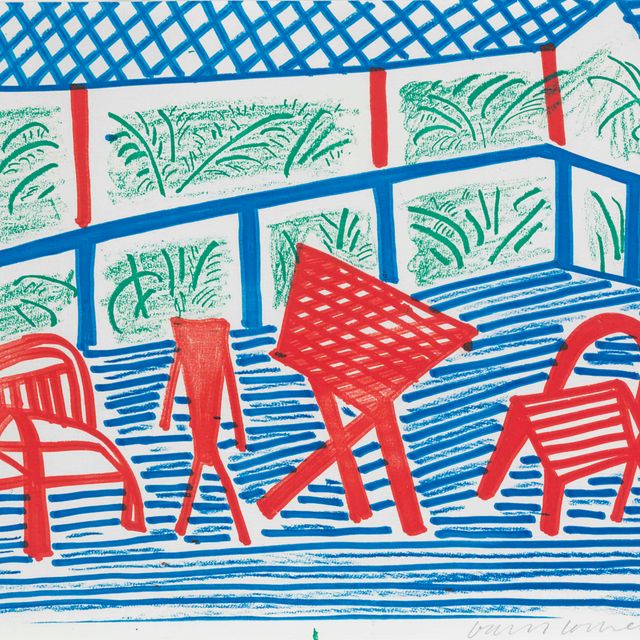 David Hockney — Два красных стула и стол, март 1986 года