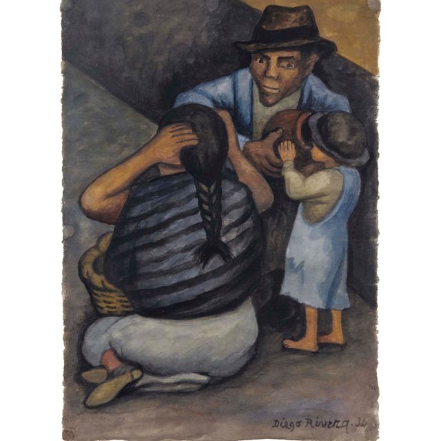 Diego Rivera — Мужчина, женщина и ребенок с глиняным горшком