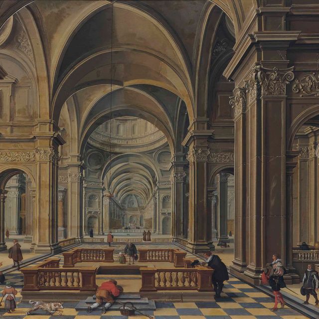 Dutch School — Интерьер церкви в стиле Ренессанс с фигурами