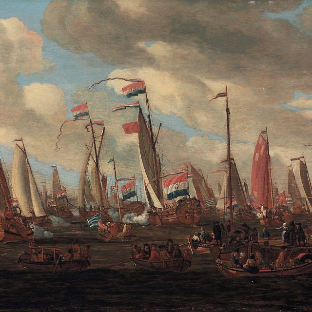 Dutch School — Царь Петр Великий смотрит на инсценировку морского сражения, устроенного в его честь в IJ, недалеко от Амстердама, 1 сентября 1697 года