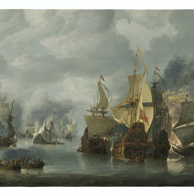 Dutch School — Морское сражение между голландскими и английскими кораблями