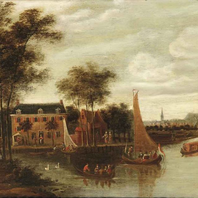 Dutch School — Вид на Роттердам с окрестностями Зваансайленд вдоль реки Ротте и Лауренскерк вдалеке.