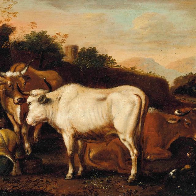 Dutch School — Погонщик и его скот отдыхают, горы за ними