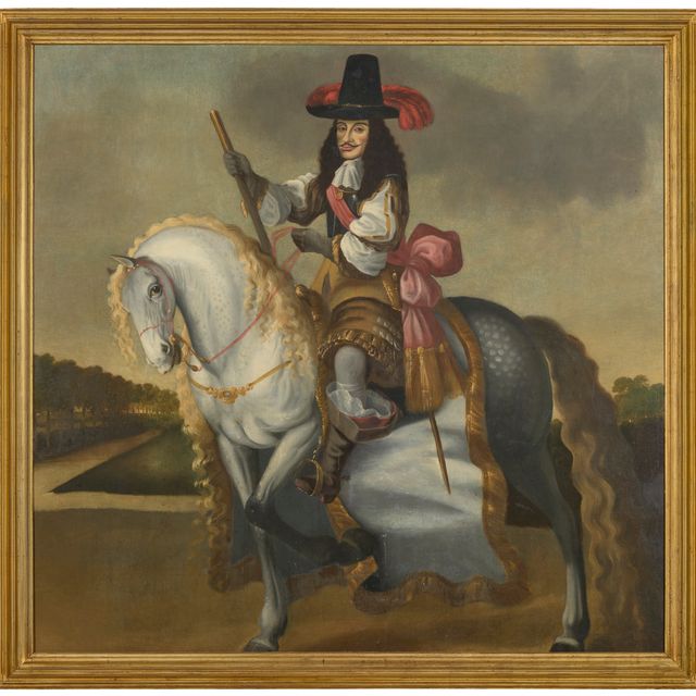 Dutch School — Конный портрет короля Карла II (1630-1685), установленный на сером коне на фоне пейзажа