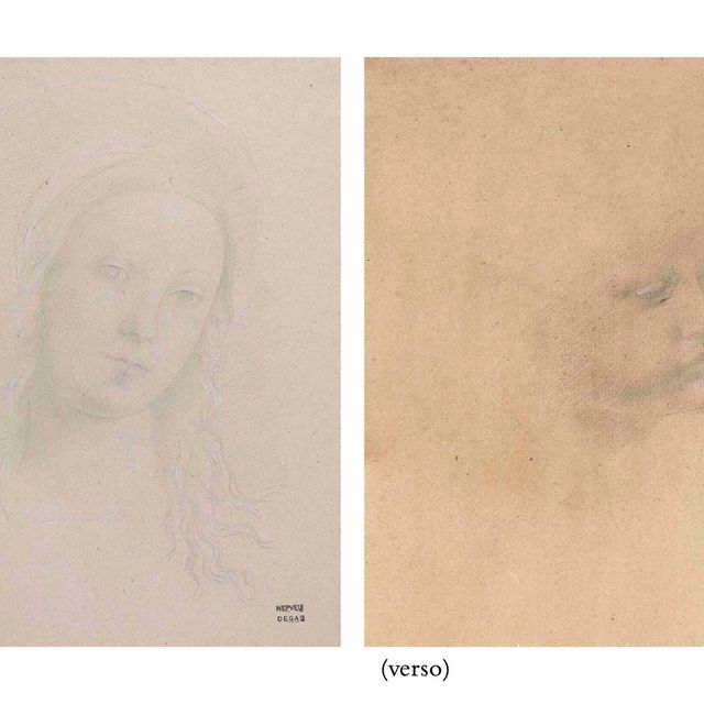 Edgar Degas — Этюд д'Апре Ле Перужена, постановка "Королевы и кавалеров ордена ангелов, Святой Розы и Святой Екатерины" (справа налево); Этюд д'Апре Леонара де Винчи, постановка "Королевы роше" (слева направо)