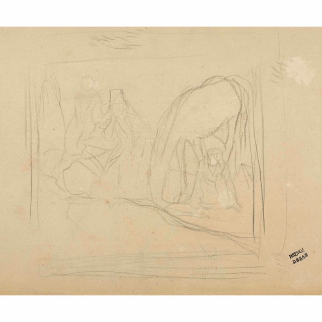 Edgar Degas — Этюд для “Мадемуазель Фиорентины из балета ”Источник"" (прямая сторона) ; Этюд для кавалера (оборотная сторона)