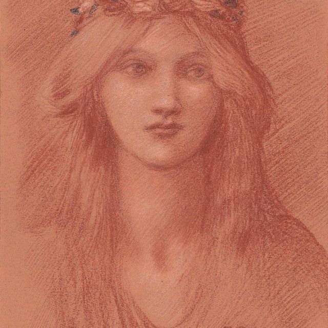 Edward Burne-Jones — Портрет леди Гвендолен Гаскойн-Сесил (1860-1945), во весь рост, с венком из красных и белых роз в волосах