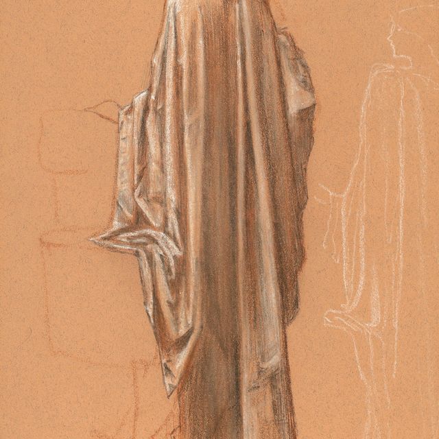 Edward Burne-Jones — Этюд к драпированной женской фигуре для фильма "Сон Артура в Авалоне" и дополнительный этюд фигуры в аналогичной позе