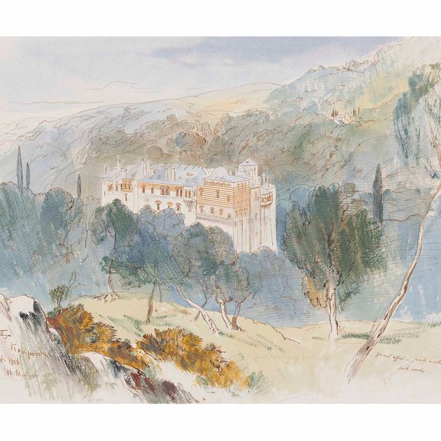 Edward Lear — Монастырь Константмониту, гора Афон
