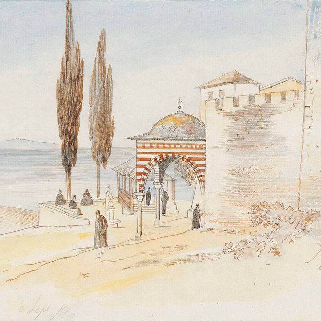 Edward Lear — Монастырь Великая Лавра, гора Афон