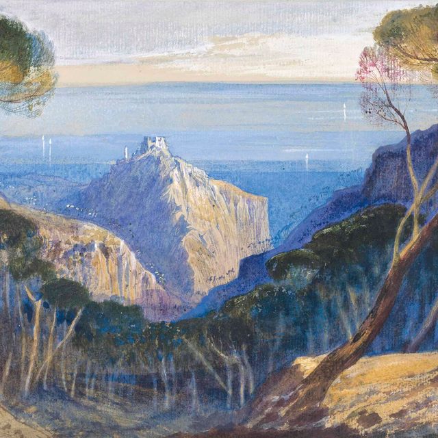 Edward Lear — Вид на Эз, Лазурный берег, юг Франции