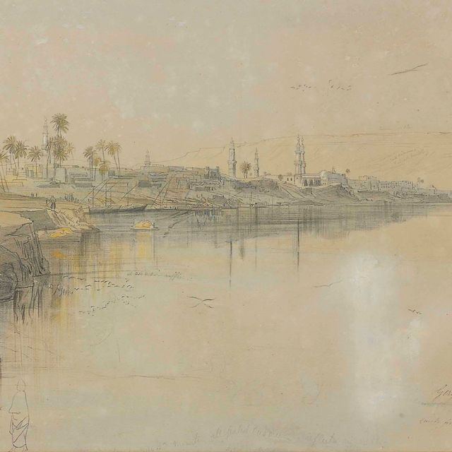 Edward Lear — Вид на Эль-Луксор на берегу Нила