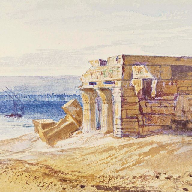 Edward Lear — Руины в Ком-Омбосе на берегу Нила, Египет