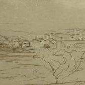 Edward Lear — Вид на Корфу из Кастрадеса с монастырем Св. Теодор-Тирон вдалеке