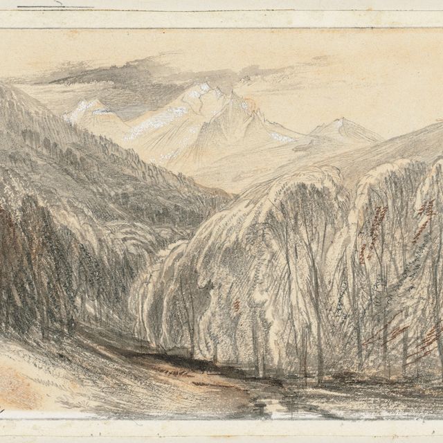 Edward Lear — Перевал Монте-д'Оро на Корсике; Башня Сан-Эусебио; Фигуры, загружающие баржу; Башня в Кампанье, Рим; и замок на вершине прибрежного холма.