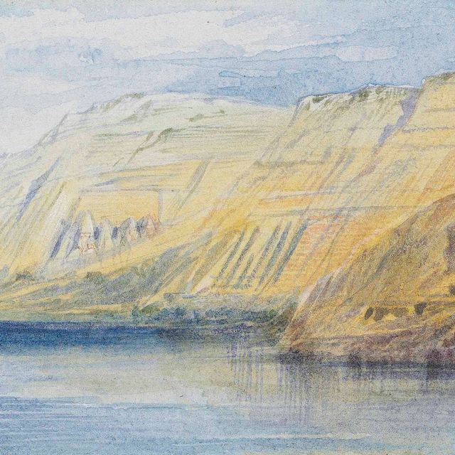 Edward Lear — Фелюга на Ниле, Абу-Симбел вдалеке, Египет