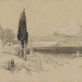 Edward Lear — Вид на Чивита-Кастеллана и гору Соракте вдалеке