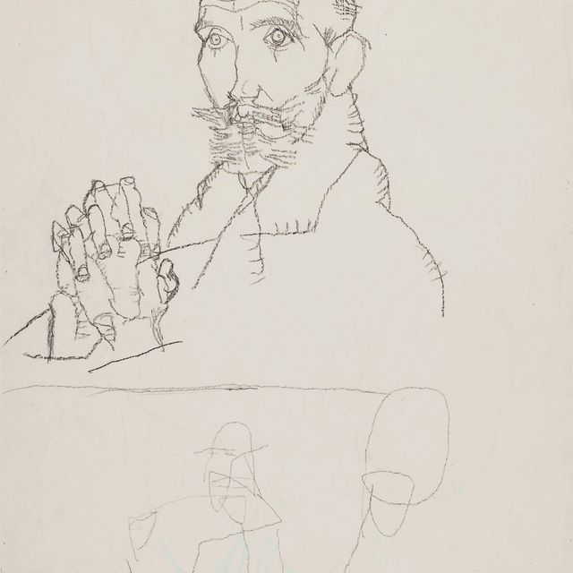 Egon Schiele — Бильднис Франц Хауэр (справа) ; Гебегт шрайтендер Юнглинг в Ауфсихте (Матроуз) (слева)