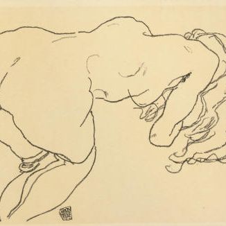 Egon Schiele — Лангхааригер Акт, ворнюбергебойгт, Рюккенансихт