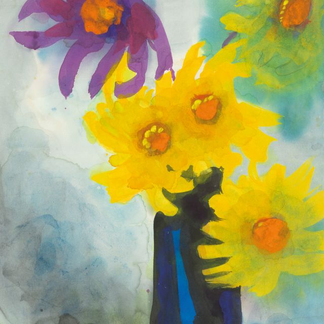 Emil Nolde — Георгин (gelb un violett) в вазе blauer