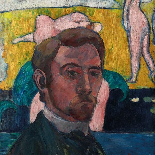 Émile Bernard — Автопортрет с живой картиной "Девушки в красном платье", Автопортрет для нас