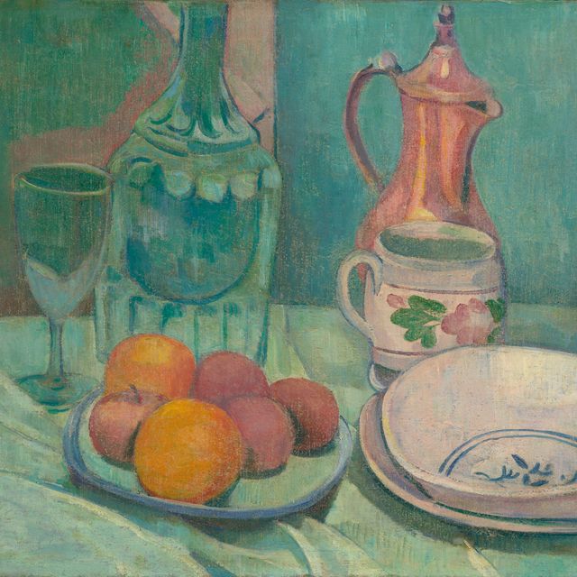 Émile Bernard — Nature morte (графин, овощи, фрукты, ассорти, блюда и кафе)