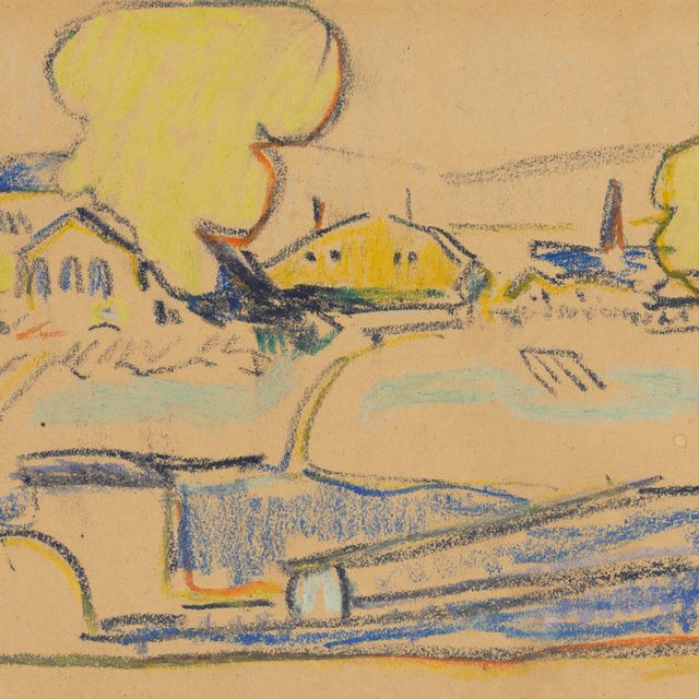 Ernst Ludwig Kirchner — Земельный союз Дрездена (Landschaft mit Fluss, Dorf und gelben Bäumen)