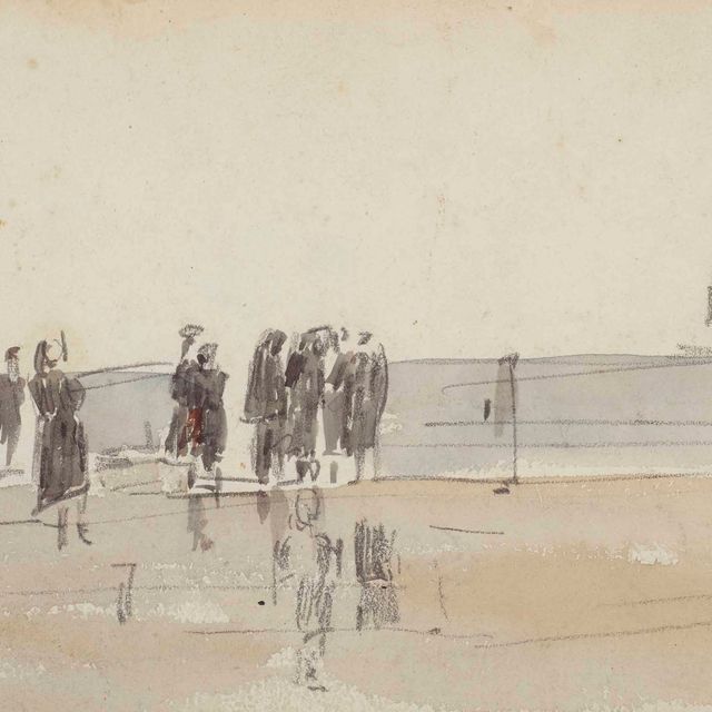 Eugène Boudin — Пещеры на пляже Берк (справа); Морской этюд (сзади)