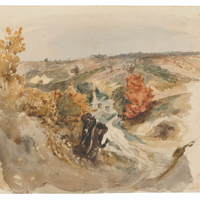 Eugène Delacroix — Виноградники у дороги и фермерский дом на холме
