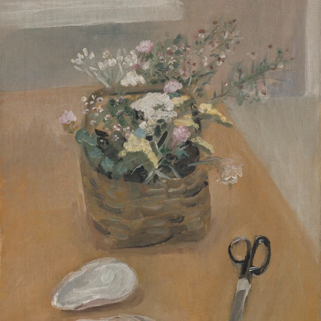 Fairfield Porter — Натюрморт с цветочной корзиной, ракушками, ножницами