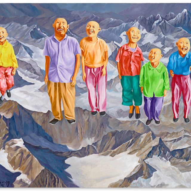 Fang Lijun — Без названия (Фигуры на фоне гор Сычуань)