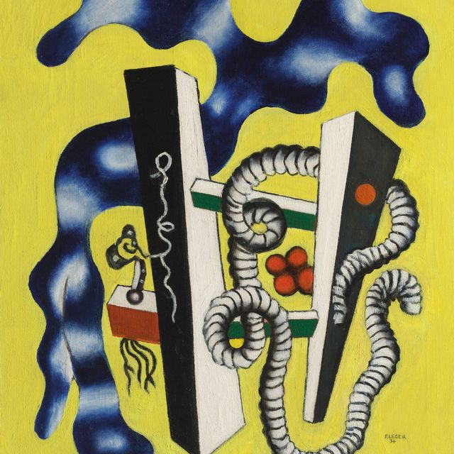 Fernand Léger — Элемент преграды и веревки, желтый фон