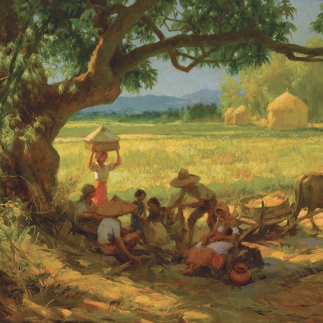 Fernando Amorsolo — Фермеры готовятся покинуть свои поля в конце рабочего дня