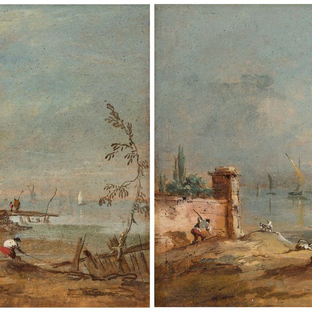 Francesco Guardi — Каприччио деревенского дома на берегу лагуны; и каприччио лагуны с фермерскими домами