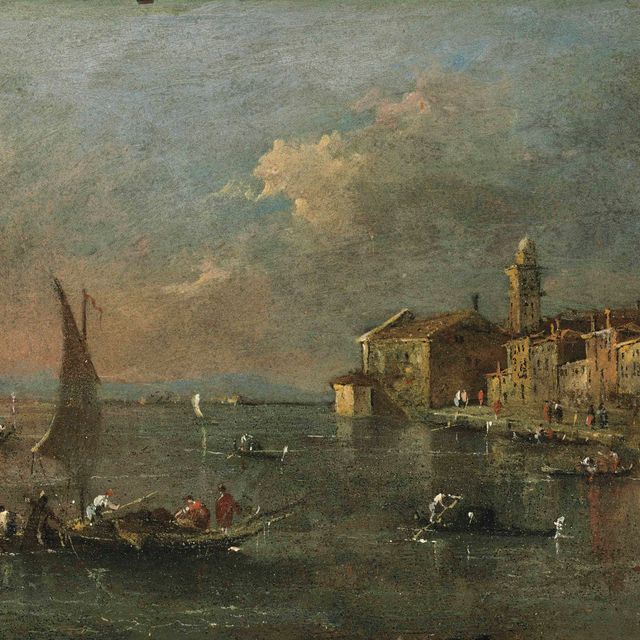 Francesco Guardi — Пунта-ди-Сан-Марта, Венеция, с гондолами на Заттере