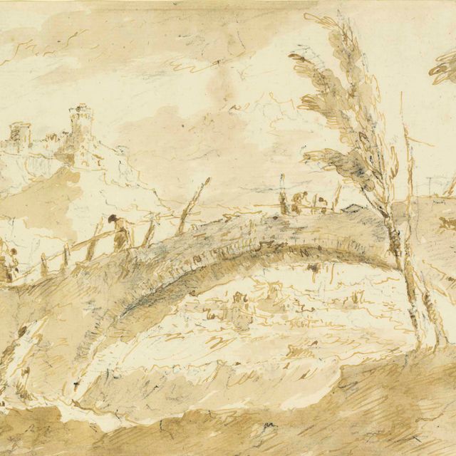 Francesco Guardi — Мост через горный ландшафт (справа); Вид на площадь Сан-Марко в направлении Сан-Джеминиано (слева)