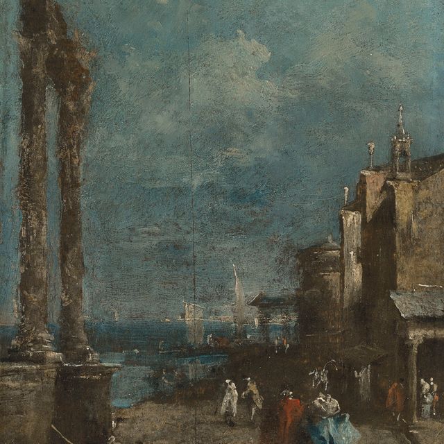 Francesco Guardi — Каприччио Венецианской лагуны с фигурами, прогуливающимися среди классических руин