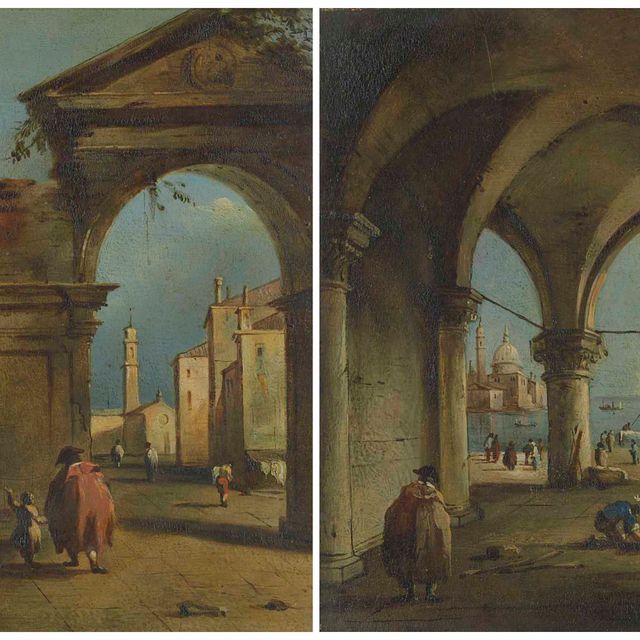 Francesco Guardi — Архитектурное каприччио с фигурами у руин и портиком во внутреннем дворе