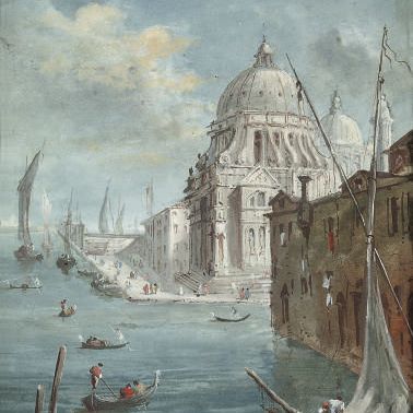Francesco Guardi — Санта-Мария-делла-Салюте (иллюстрированный); и фигуры под венецианской аркадой