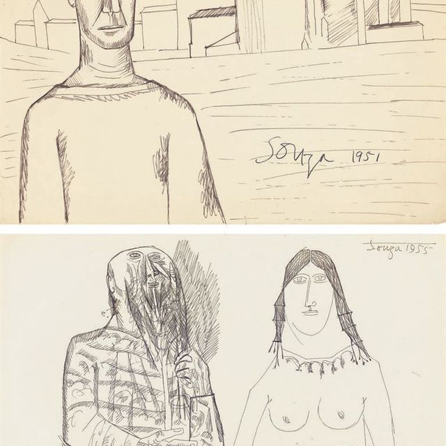 Francis Newton Souza — Без названия (Мужчина и здания) Без названия (Пара за столиком)
