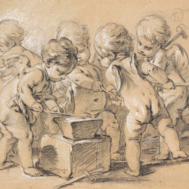 François Boucher — Путти танцует в кузнице: История любви