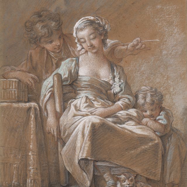 François Boucher — Молодой человек-шатун, у которого молодая девушка-задница на празднике в окружении двух друзей и для общения