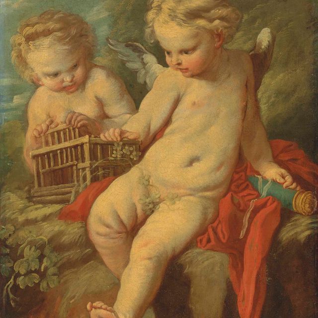 François Boucher — Два путти с открытой птичьей клеткой и колчаном