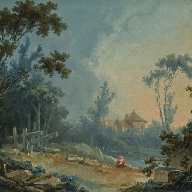 François Boucher — Лесистый пейзаж со зданиями вдалеке